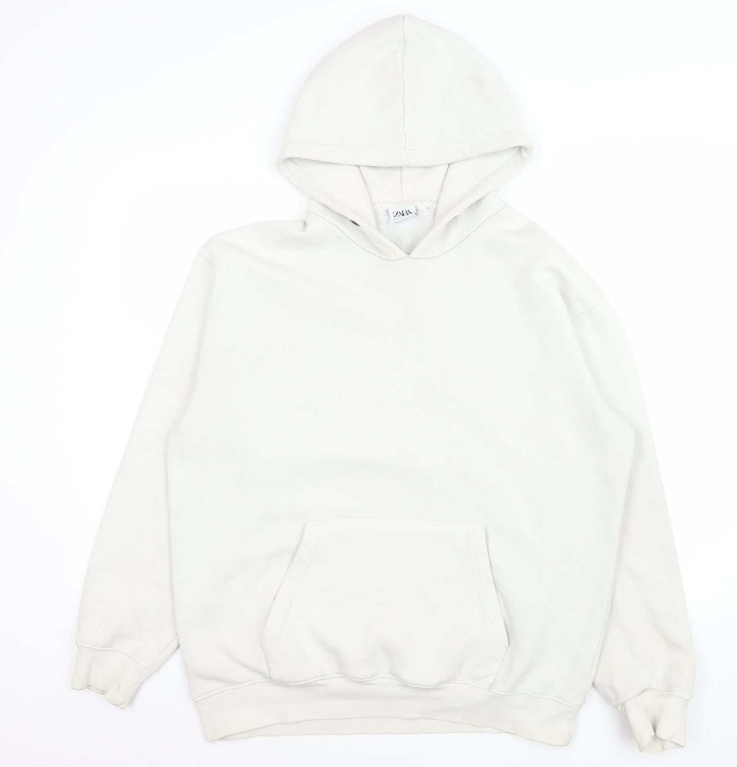 Zara Women White L Pullover Hoodie Cotton Blend Casual