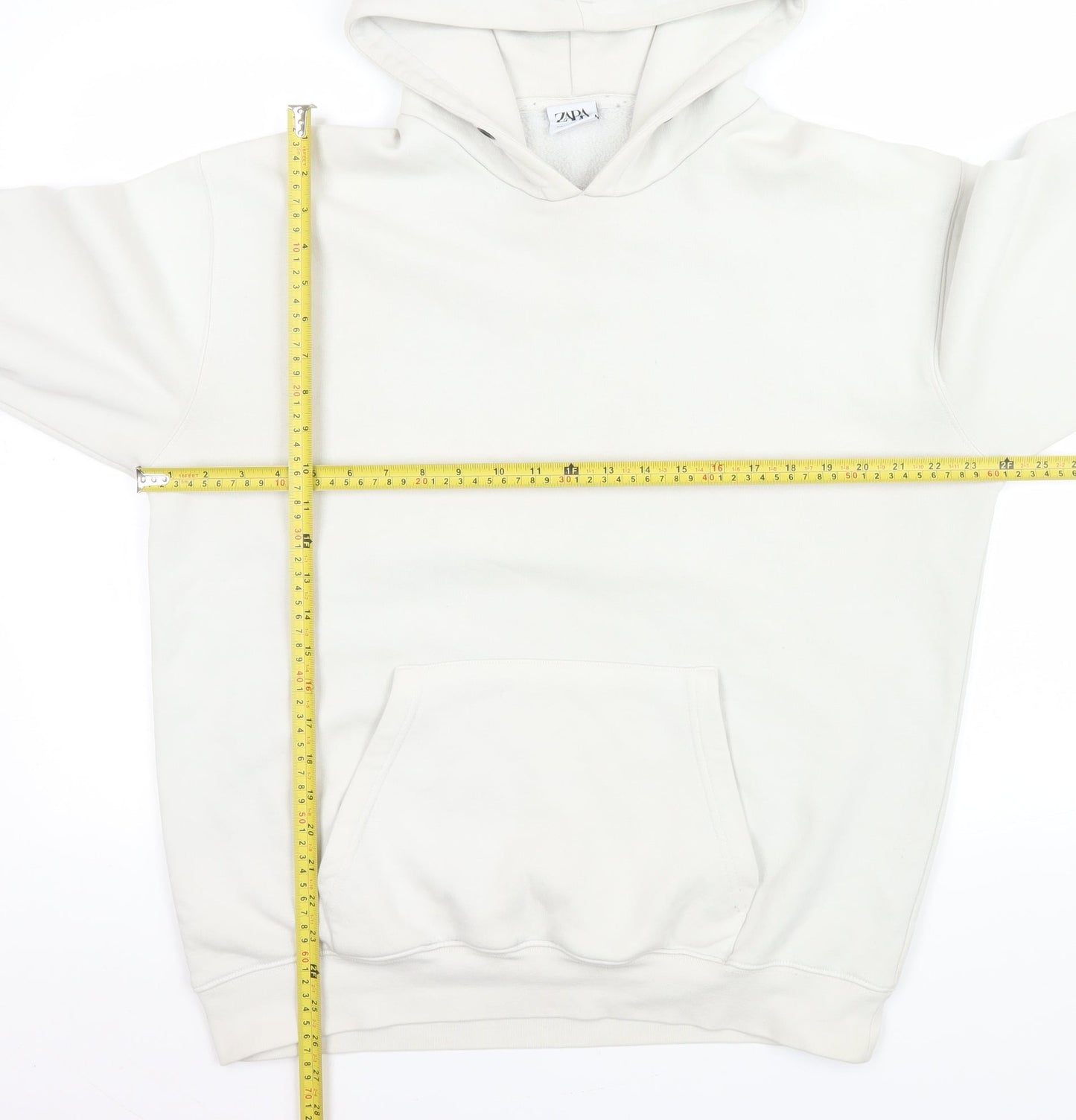 Zara Women White L Pullover Hoodie Cotton Blend Casual