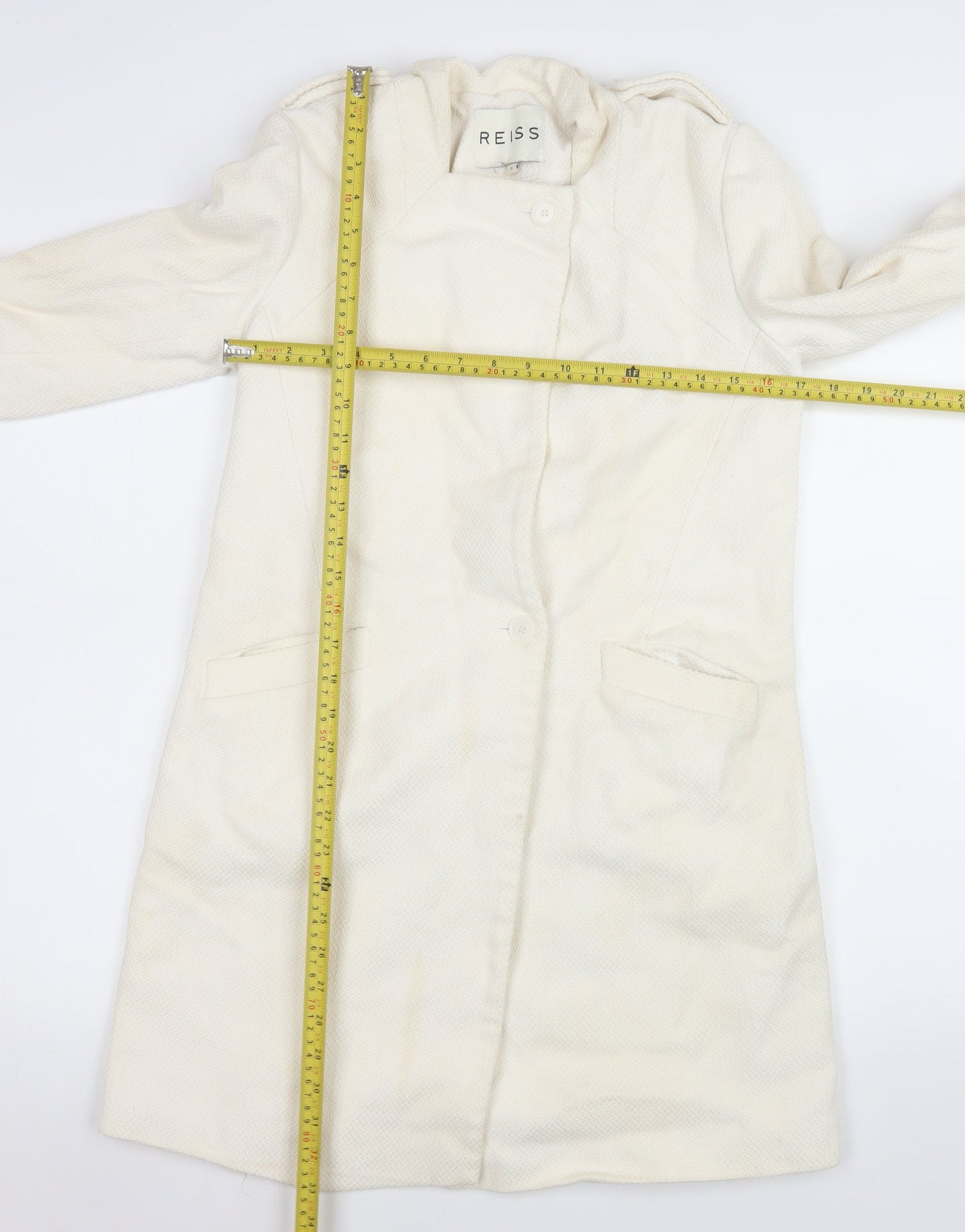 Reiss Women Ivory Cotton Long Overcoat Size S