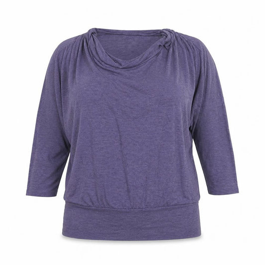 Front view of Gallery Women's Purple Cowl Neck Tunic Blouse XL Relaxed Fit 3/4 Sleeve