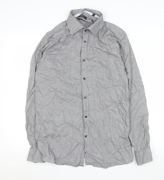 Next Men's Grey 16.5in 42cm 100% Cotton Long Sleeve Formal Shirt