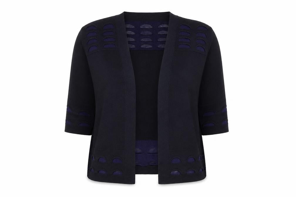 Marks & Spencer Per Una Women's Navy Knit Short Open Jacket Size 14