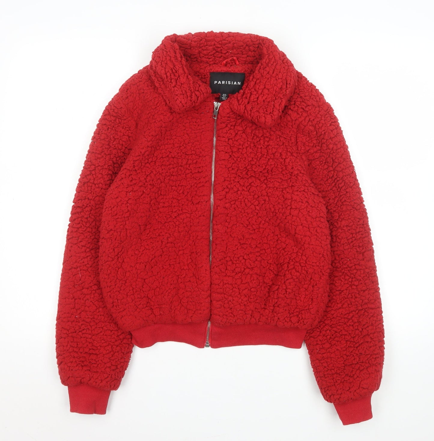 Parisian Women Red Bomber Jacket Size 10 Fleece Zip-Up
