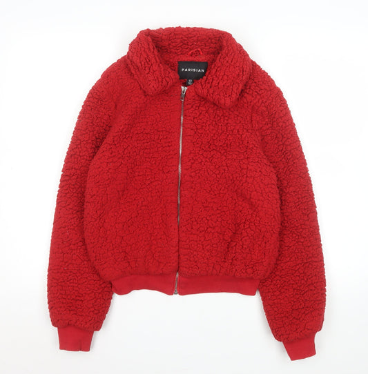 Parisian Women Red Bomber Jacket Size 10 Fleece Zip-Up