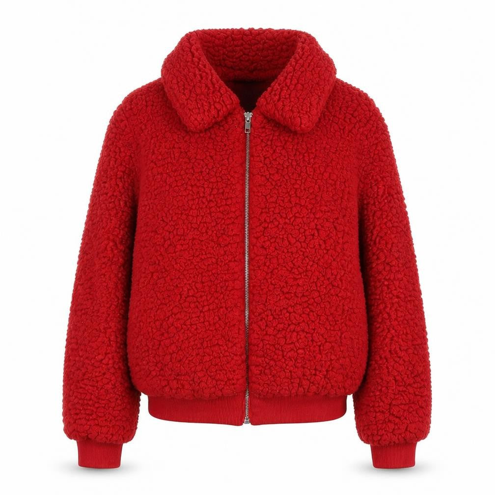 Parisian Women Red Bomber Jacket Size 10 Fleece Zip-Up