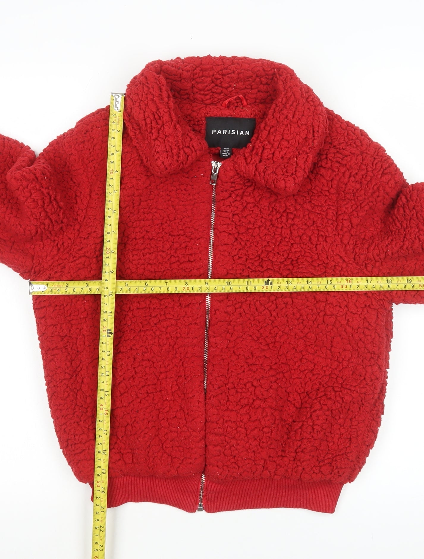 Parisian Women Red Bomber Jacket Size 10 Fleece Zip-Up