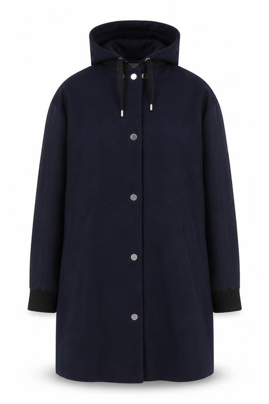 Topshop Womens Navy Blue Hooded Mid-Length Parka Coat Size 34