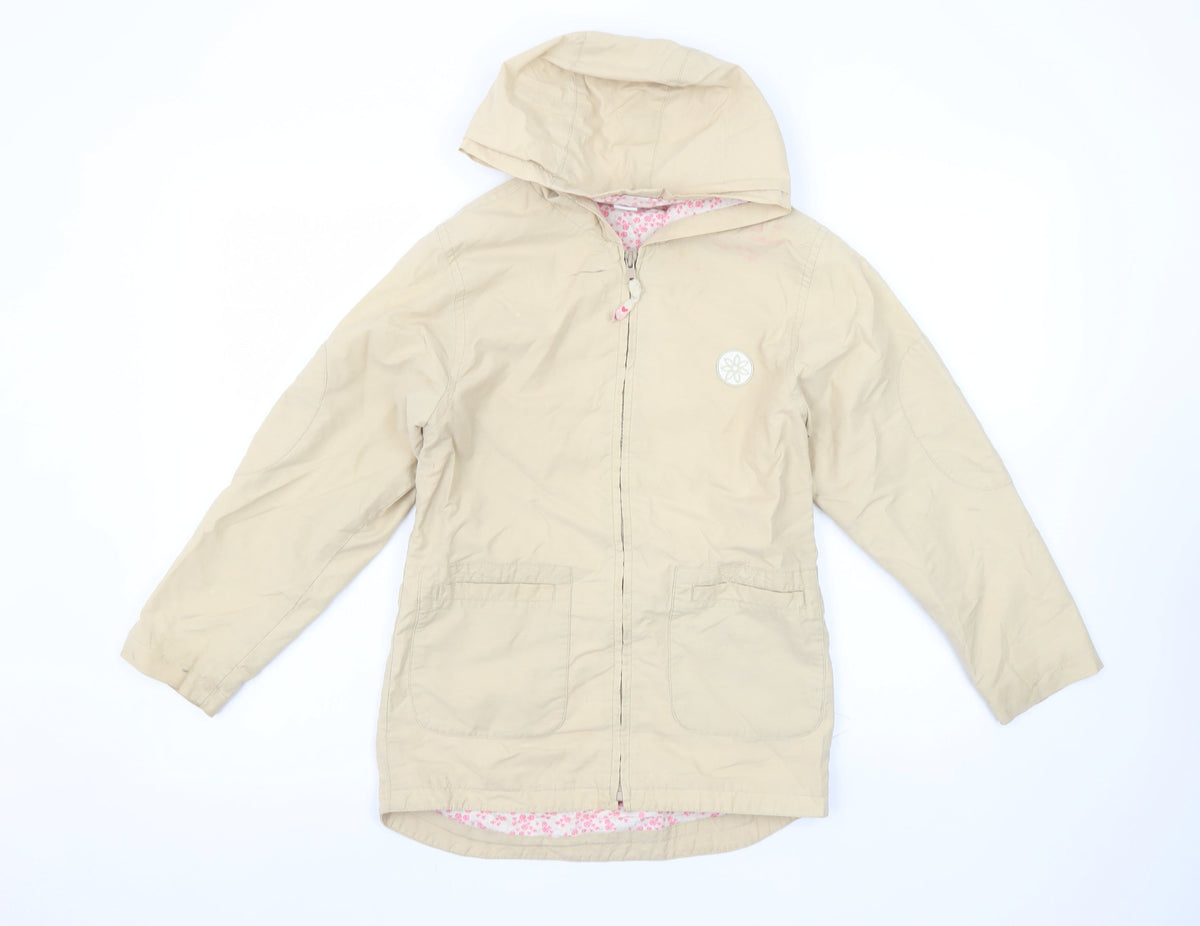 Adams Girls Beige Hooded Rain Coat Jacket 10 Years Mid-Length Full Zip
