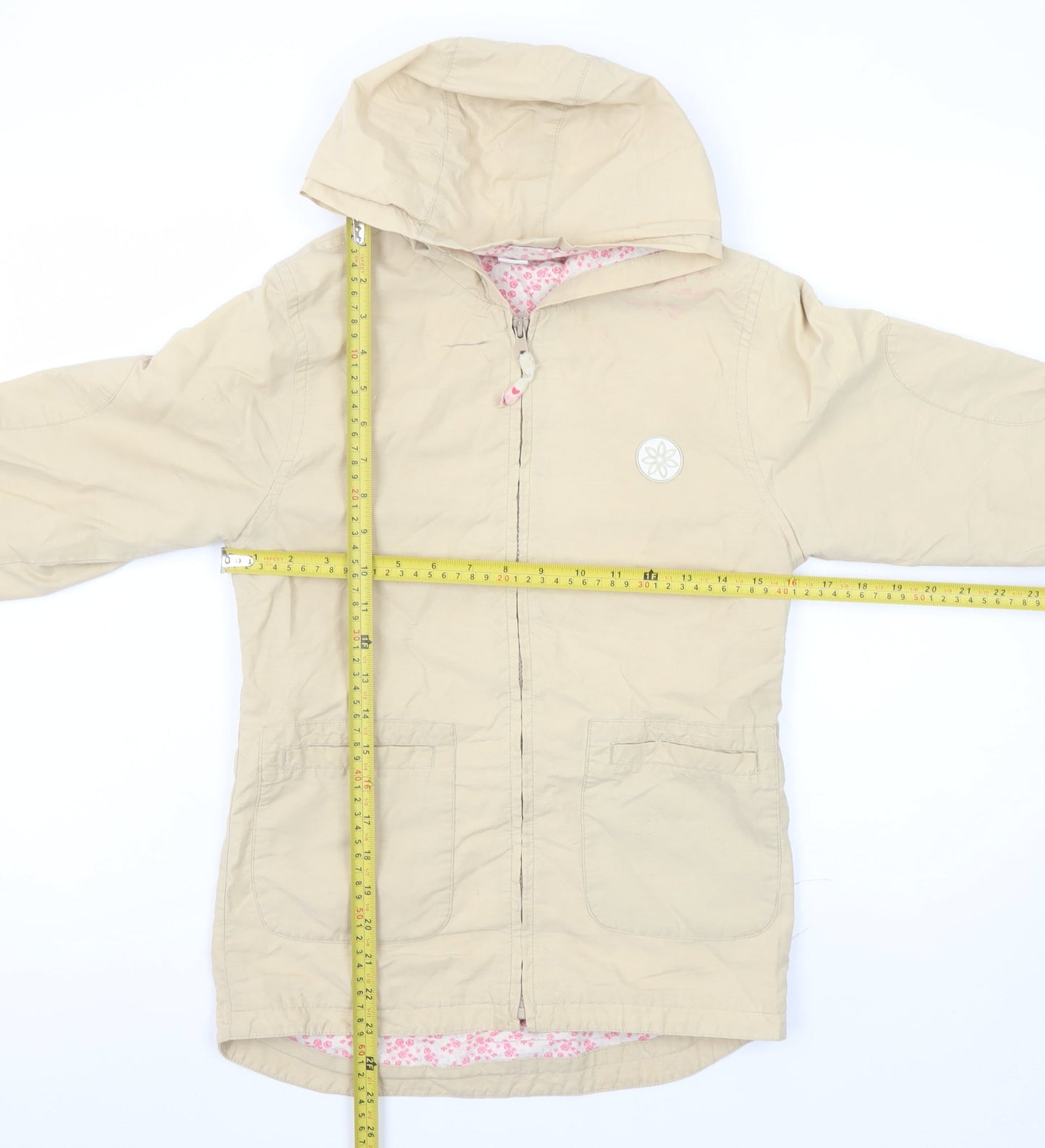 Adams Girls Beige Hooded Rain Coat Jacket 10 Years Mid-Length Full Zip