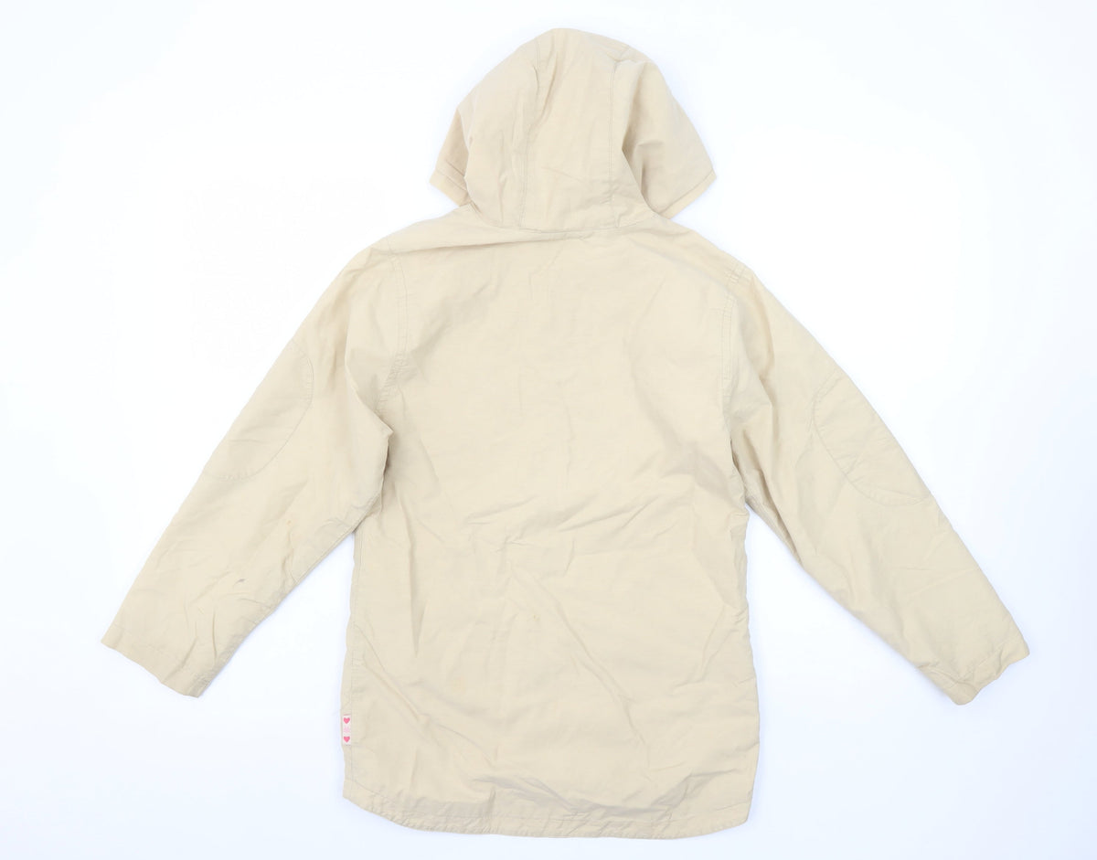 Adams Girls Beige Hooded Rain Coat Jacket 10 Years Mid-Length Full Zip