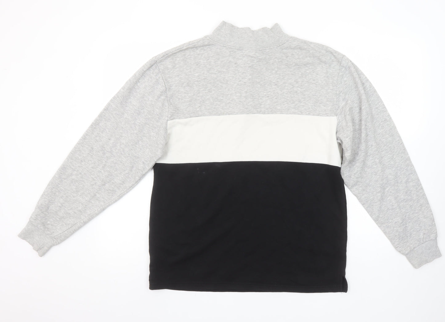 H&M Boys Grey White Black Colourblock 1/4 Zip Sweatshirt 14Y