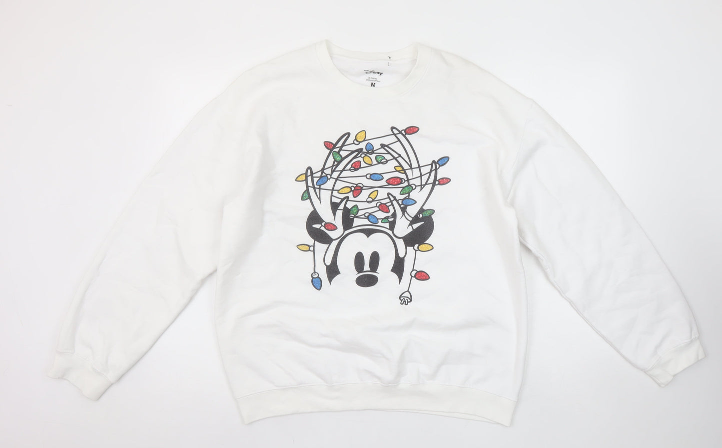 Disney Women White Mickey Mouse Christmas Lights Sweatshirt M