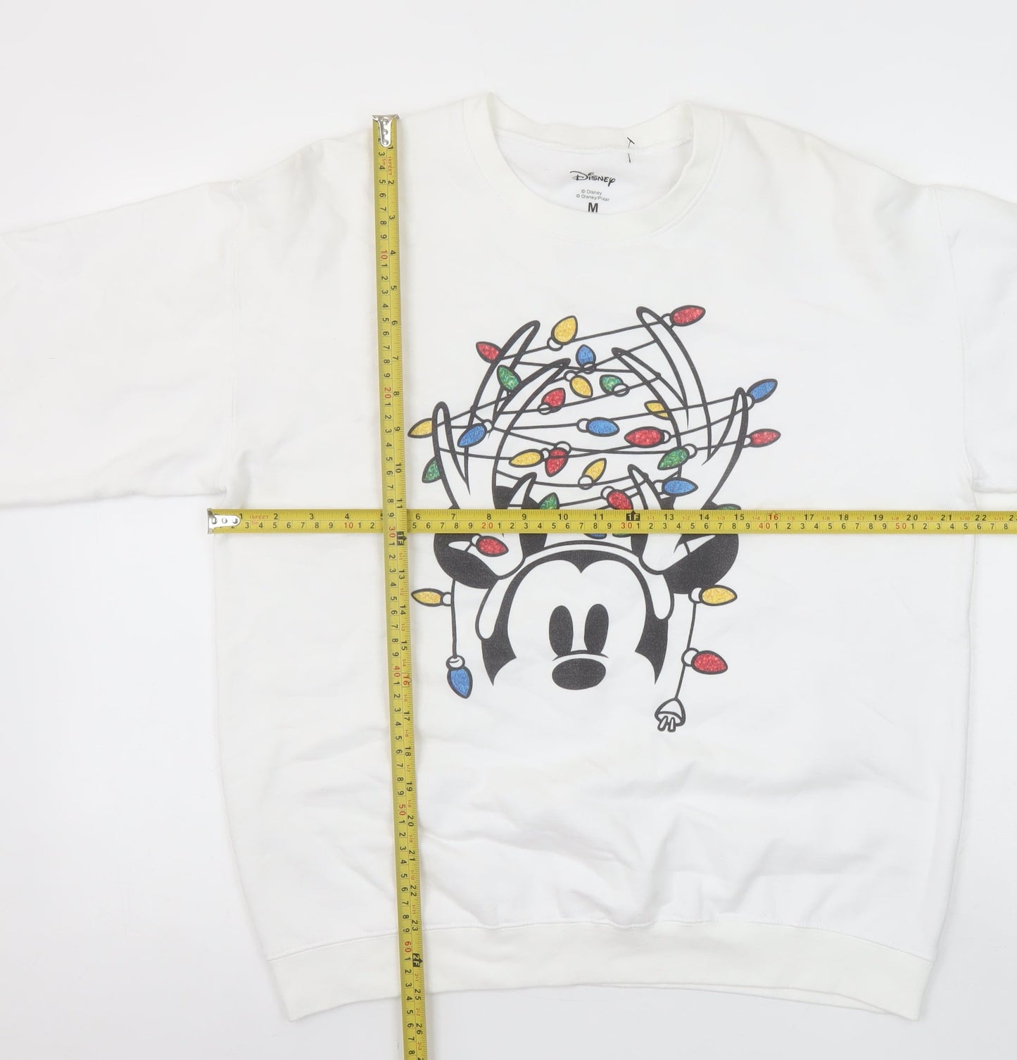 Disney Women White Mickey Mouse Christmas Lights Sweatshirt M