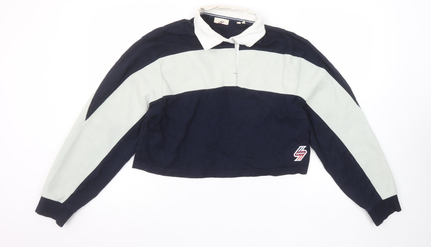 Superdry Womens Navy Colourblock Rugby Style Sweatshirt UK 10