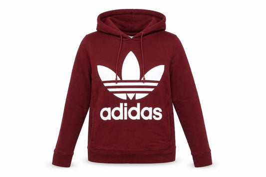 Adidas Women Burgundy Hoodie Size 8 Cotton Pullover Logo Hooded Sweatshirt