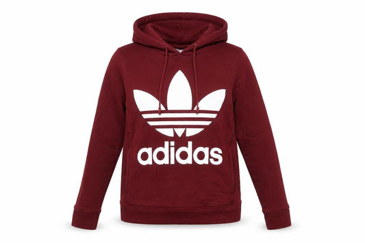 Adidas Women Burgundy Hoodie Size 8 Cotton Pullover Logo Hooded Sweatshirt