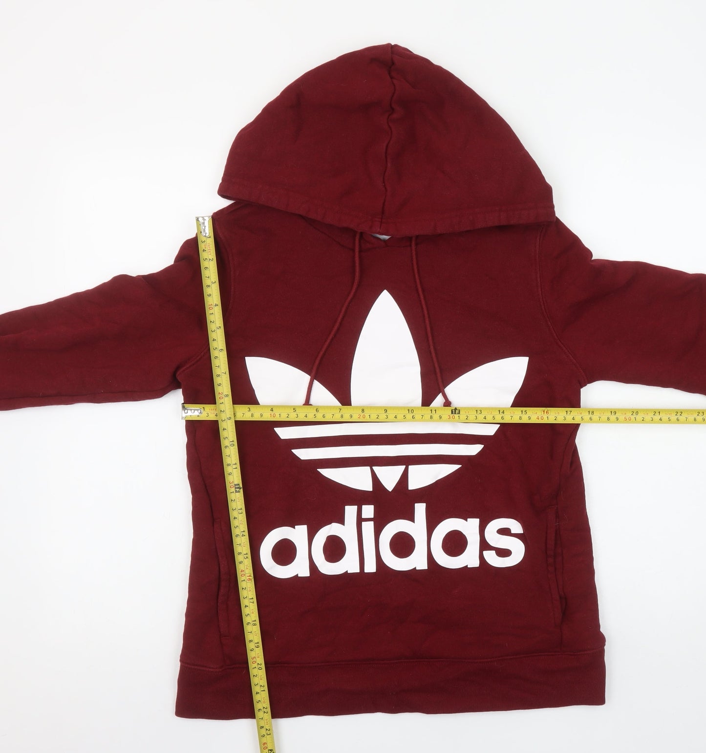 Adidas Women Burgundy Hoodie Size 8 Cotton Pullover Logo Hooded Sweatshirt