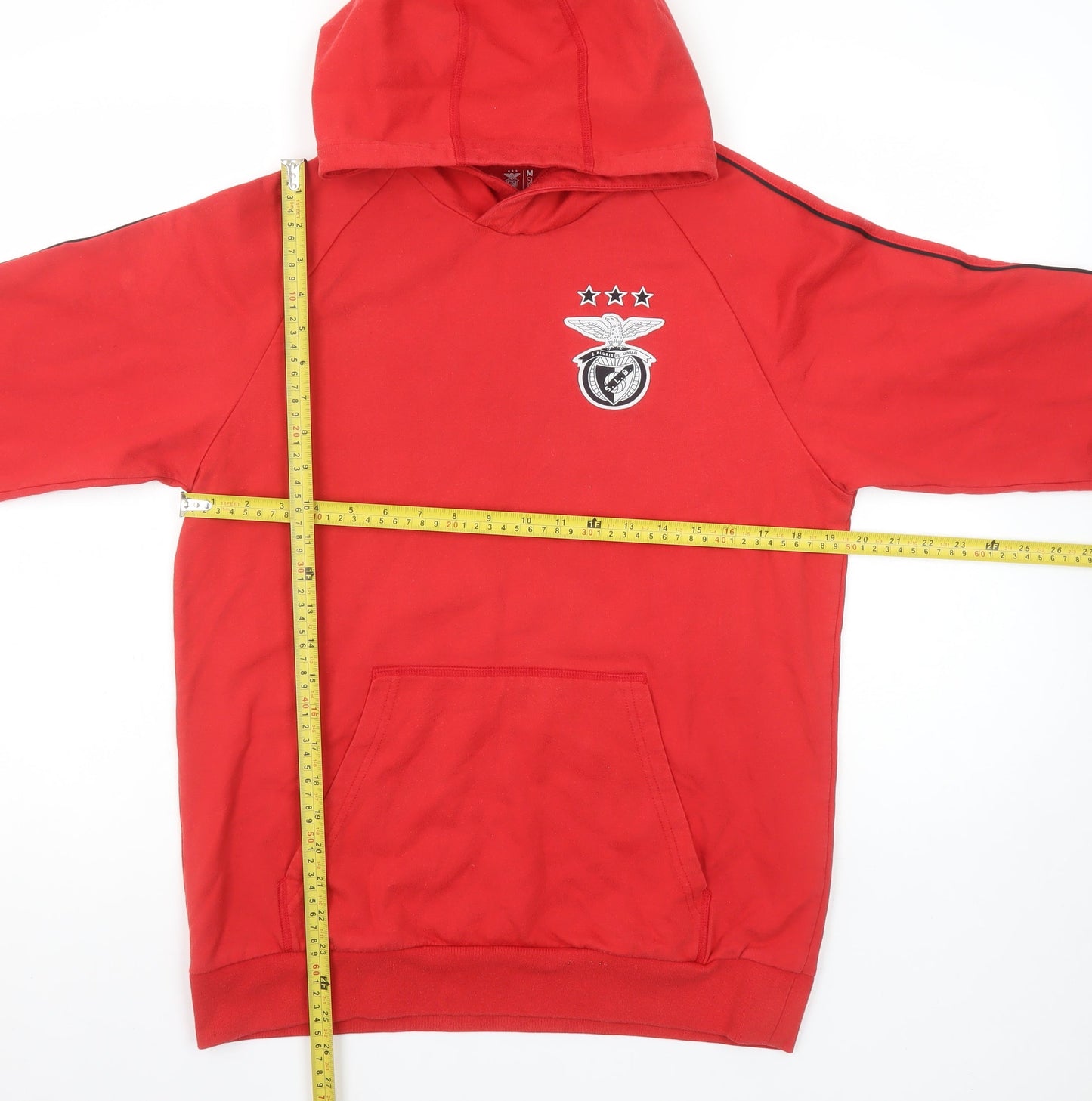 SL Benfica Men's Red Pullover Hoodie M Embroidered Logo Football Sweatshirt