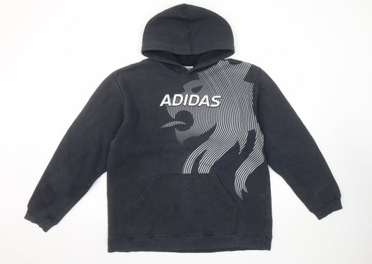 Adidas Boys Black XL Pullover Hoodie with Graphic Print Design