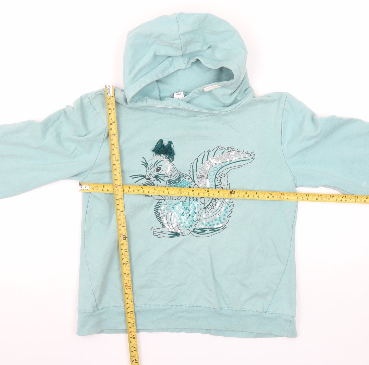 Yigga Girls Blue Sequin Squirrel Pullover Hoodie Size 13-14 Years