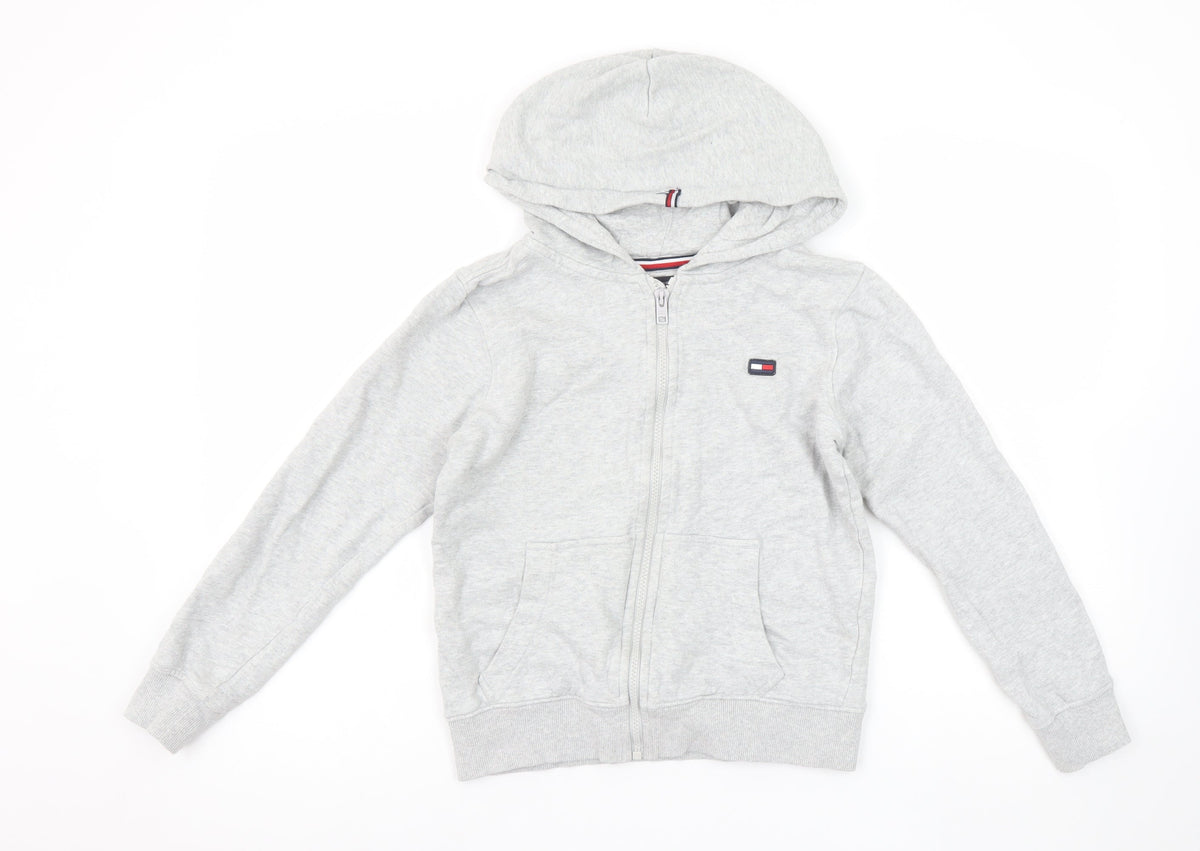 Tommy Hilfiger Boys Grey Full Zip Hoodie Size 140 Cotton Blend Casual