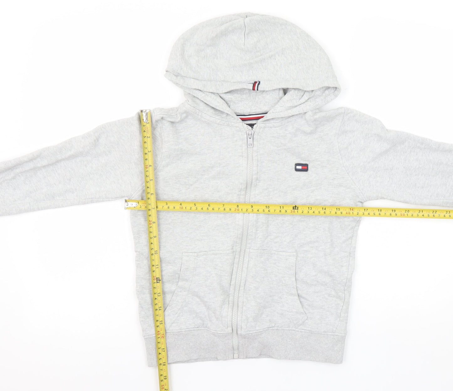 Tommy Hilfiger Boys Grey Full Zip Hoodie Size 140 Cotton Blend Casual