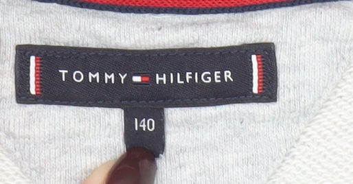 Tommy Hilfiger Boys Grey Full Zip Hoodie Size 140 Cotton Blend Casual