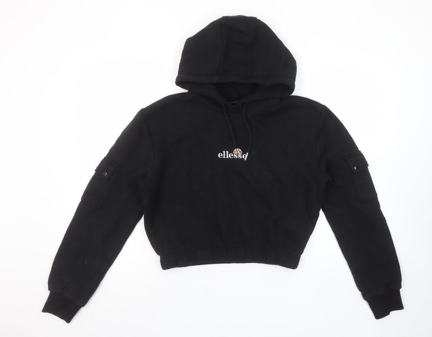Ellesse Womens Black UK 10 Cropped Pullover Hoodie with Pockets