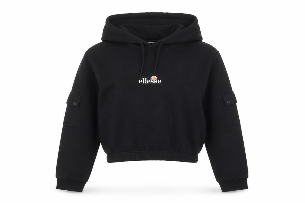Ellesse Womens Black UK 10 Cropped Pullover Hoodie with Pockets