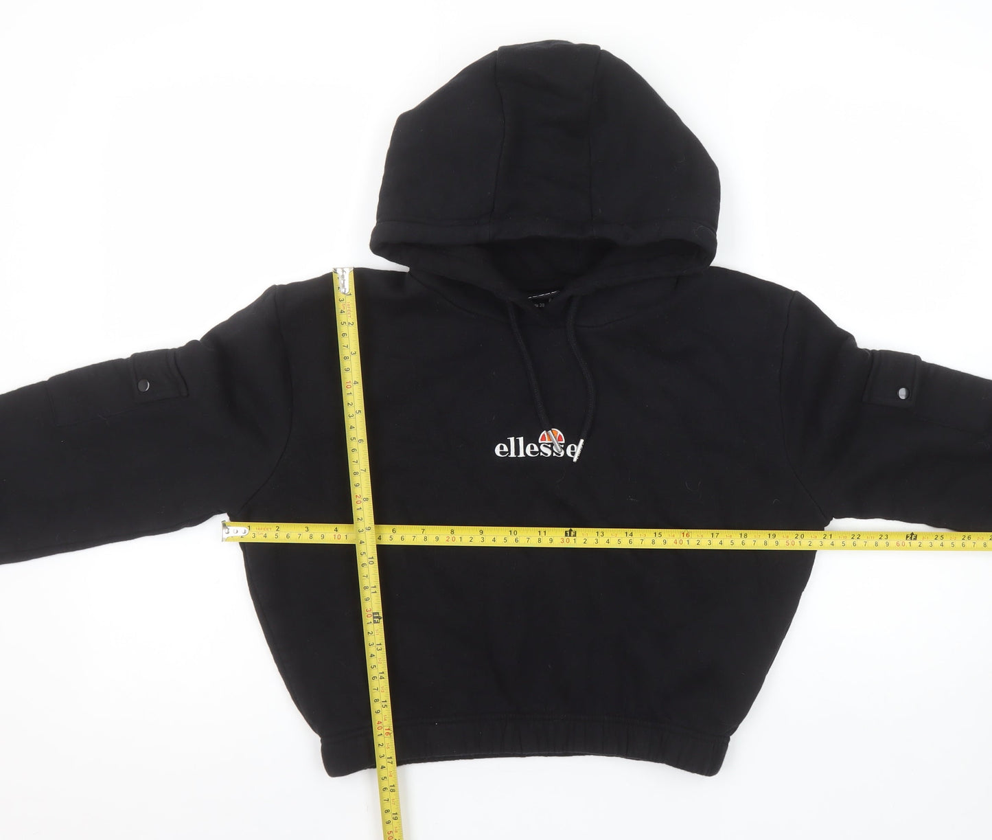 Ellesse Womens Black UK 10 Cropped Pullover Hoodie with Pockets