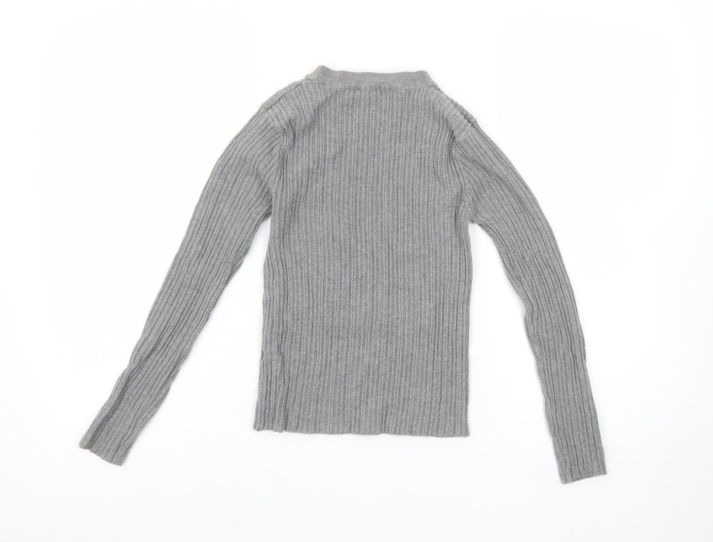 Forever 21 Girls Grey Ribbed Knit Long Sleeve Slim Fit Pullover Top S