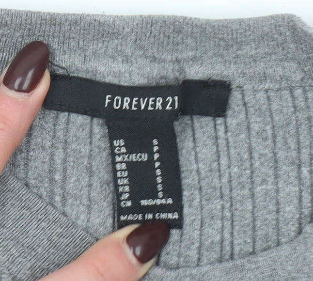 Forever 21 Girls Grey Ribbed Knit Long Sleeve Slim Fit Pullover Top S