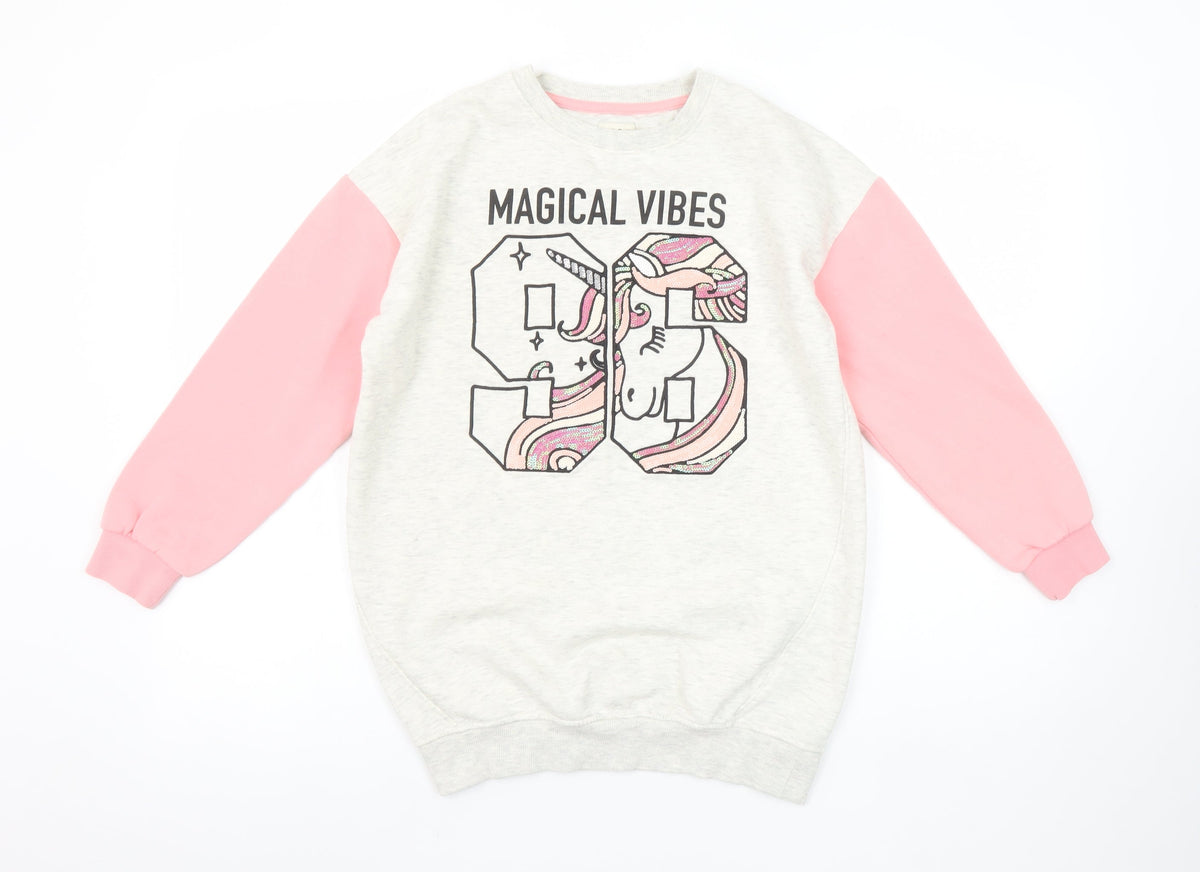 F&F Girls Beige & Pink Unicorn Magical Vibes Pullover Sweatshirt 9-10 Years