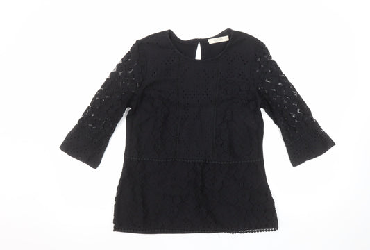 Oasis Womens Black Lace 3/4 Sleeve Tunic Blouse Size S