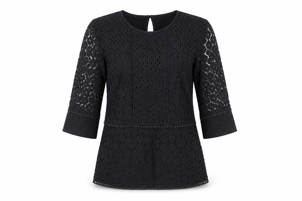 Oasis Womens Black Lace 3/4 Sleeve Tunic Blouse Size S