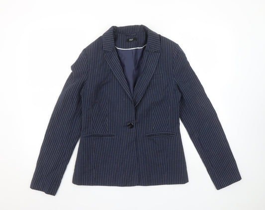 F&F Women’s Navy Pinstripe Single-Breasted Blazer UK 10 Classic Fit
