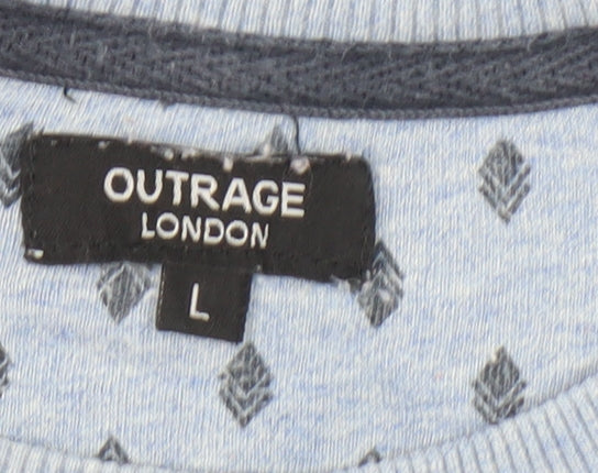 Outrage London Men's Blue Geometric Pullover Sweatshirt L