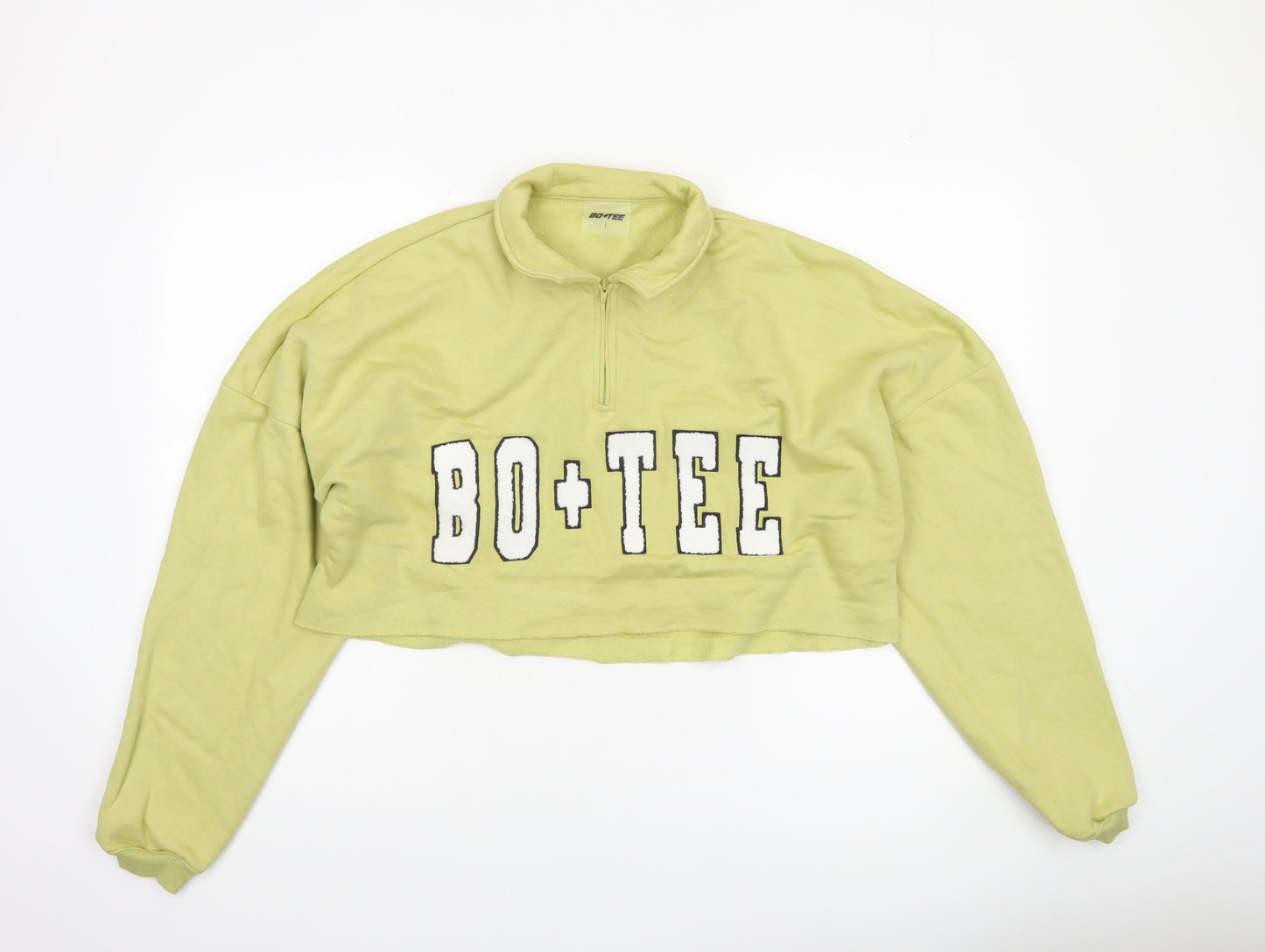 Bo+Tee Women’s Green Cropped 1/4 Zip Pullover Sweatshirt Size L
