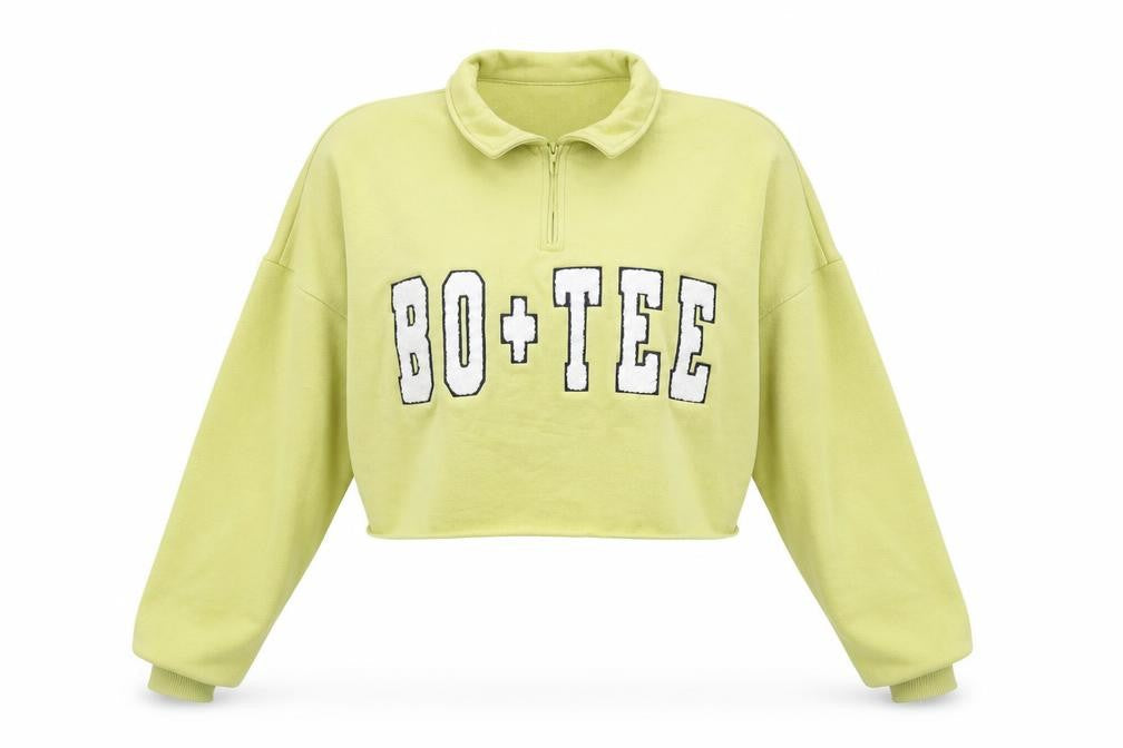 Bo+Tee Women’s Green Cropped 1/4 Zip Pullover Sweatshirt Size L