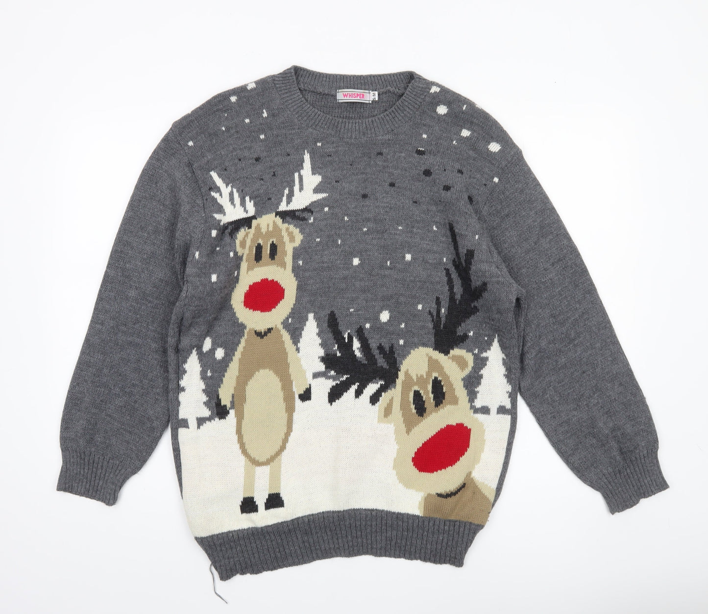 Whisper Men's Grey Christmas Reindeer Knit Pullover Jumper Size S