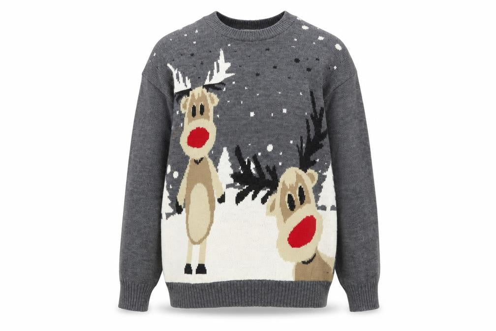 Whisper Men's Grey Christmas Reindeer Knit Pullover Jumper Size S