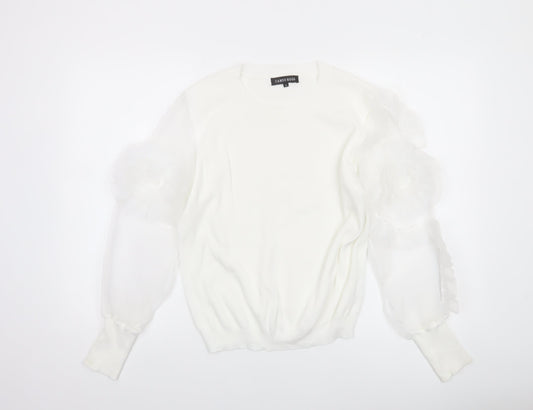 Cameo Rose Women’s White Puff Sleeve Knit Jumper Size S