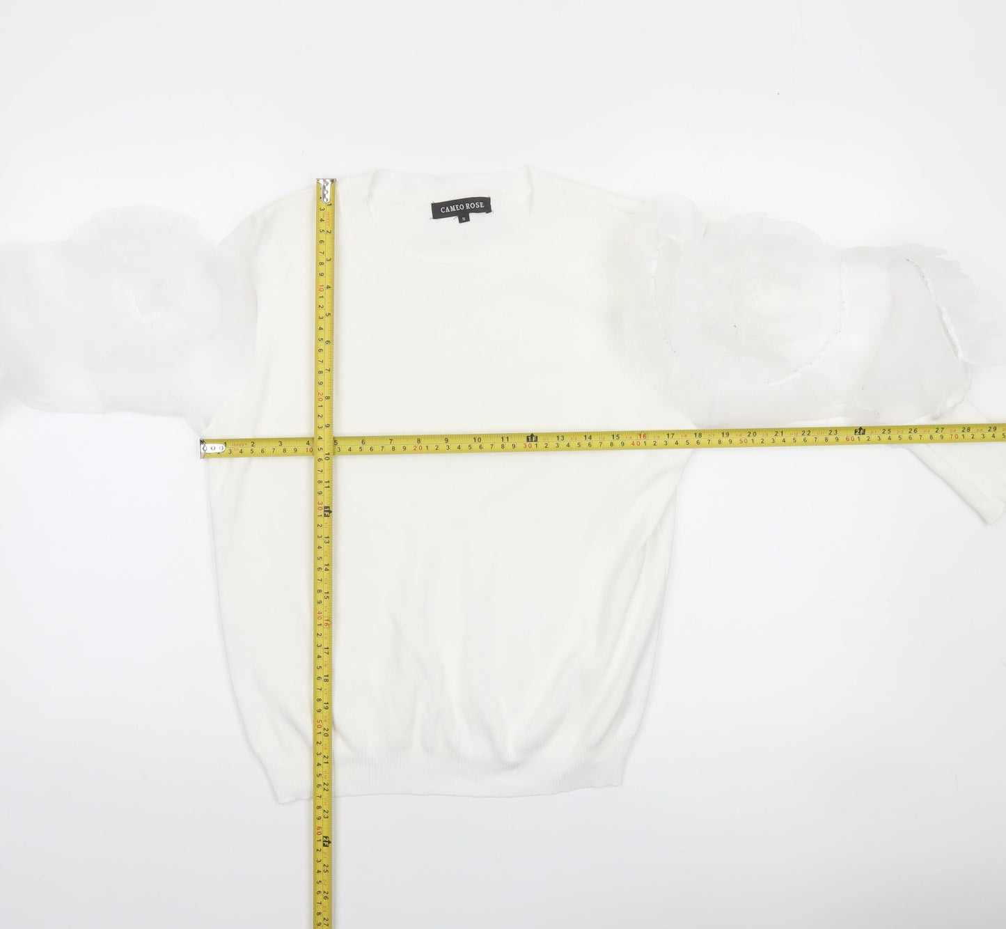 Cameo Rose Women’s White Puff Sleeve Knit Jumper Size S