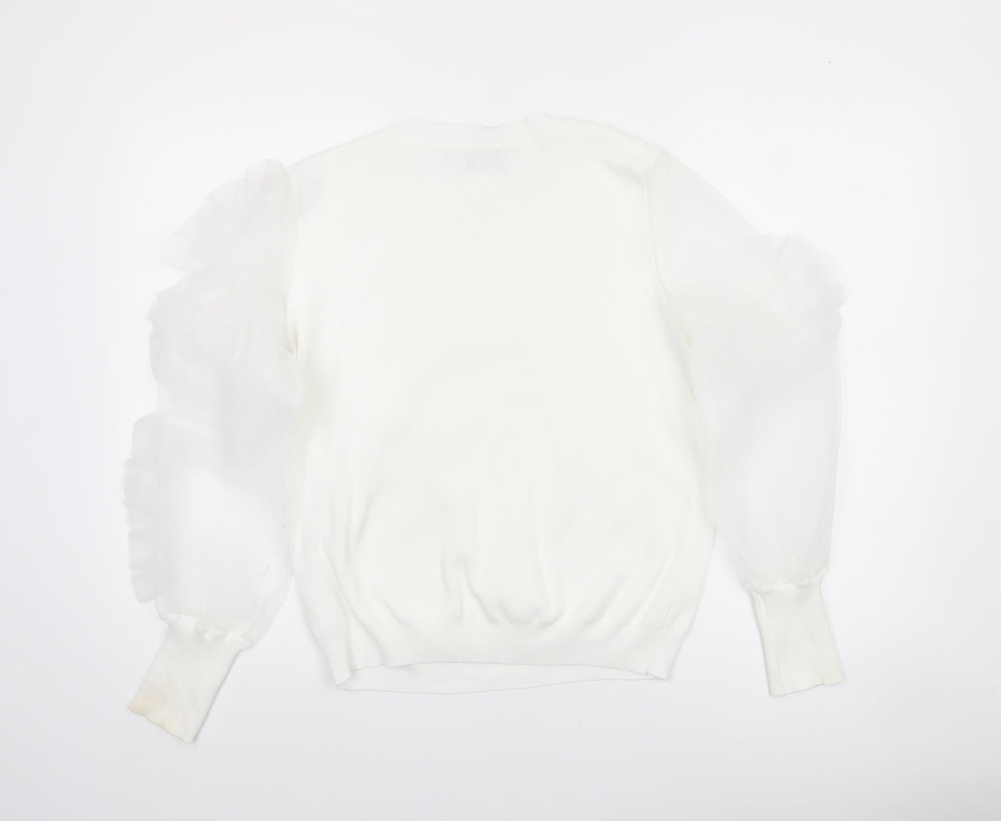 Cameo Rose Women’s White Puff Sleeve Knit Jumper Size S