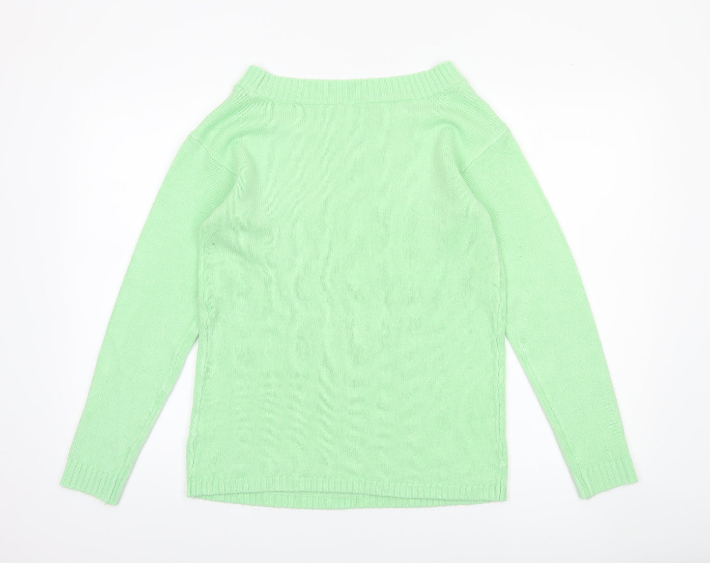 bpc Women's Green Acrylic Boat Neck Long Sleeve Pullover Jumper Size S