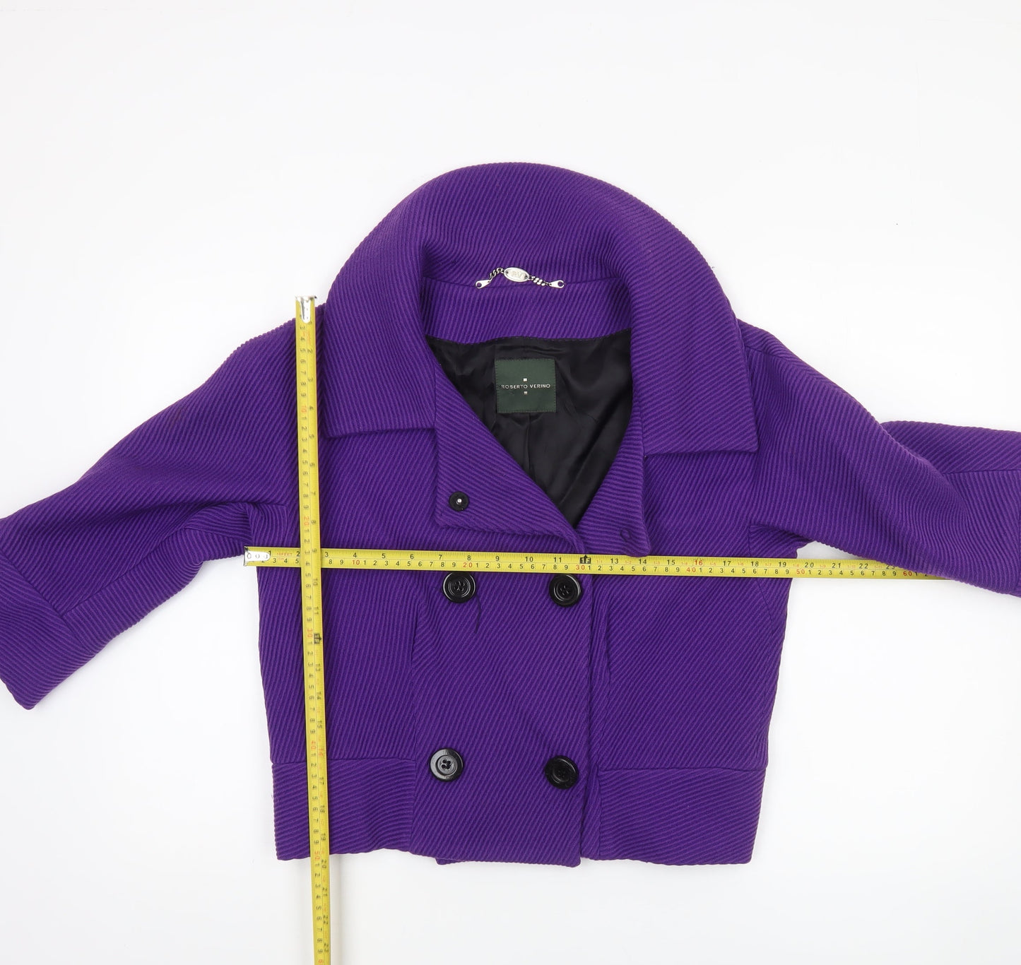 Roberto Verino Women’s Purple Wool Cropped Pea Coat Jacket Size 12