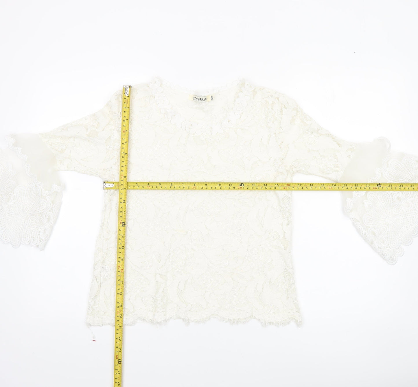 Luzabelle Women Ivory Lace Bell Sleeve Blouse S/M Elegant Tunic Top