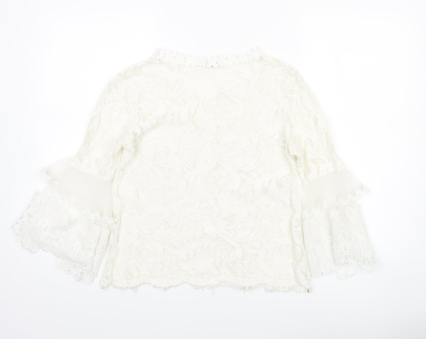 Luzabelle Women Ivory Lace Bell Sleeve Blouse S/M Elegant Tunic Top