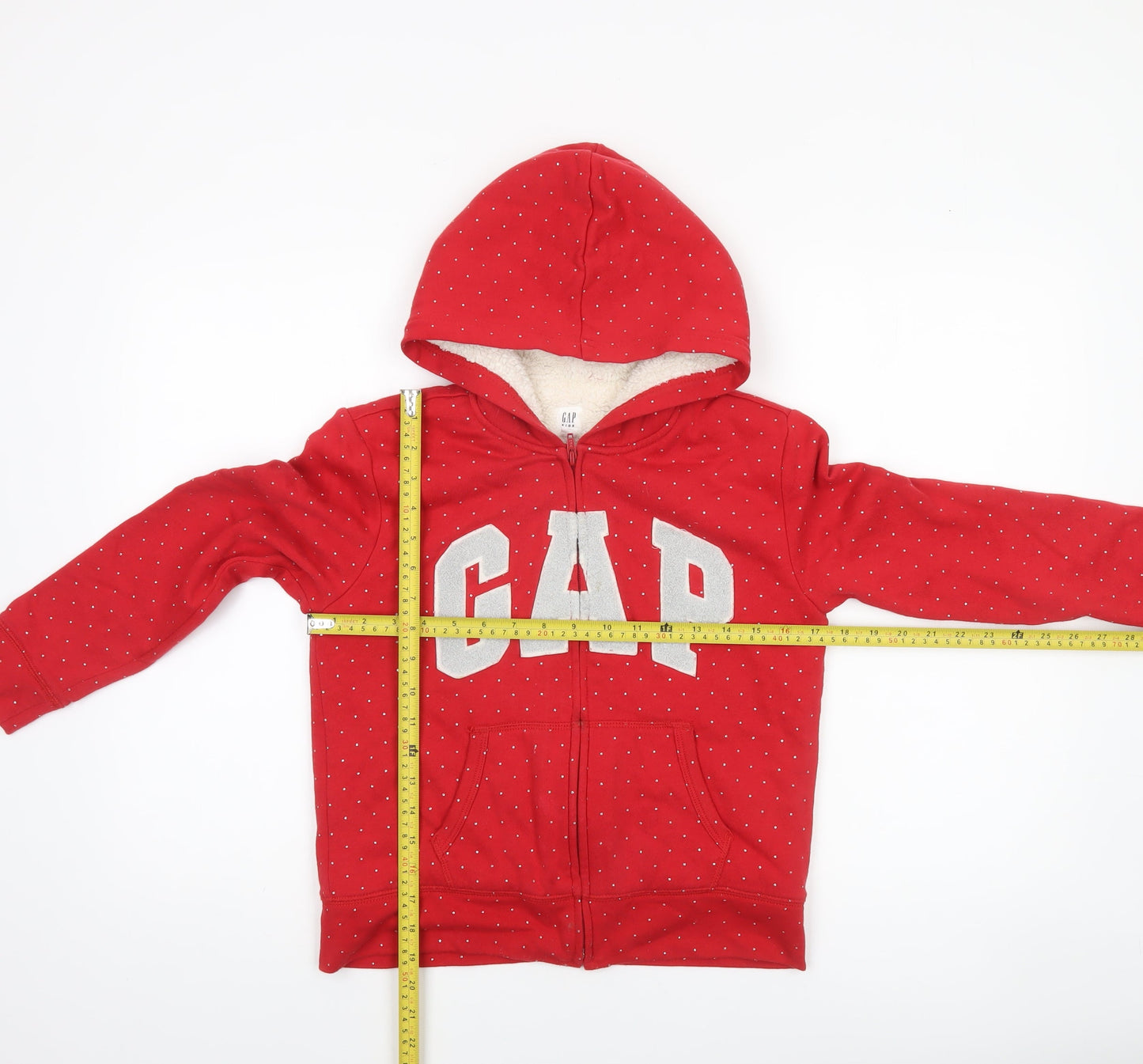 GAP Girls Red Glitter Polka Dot Full Zip Fleece Lined Hoodie XL 12-13 Years