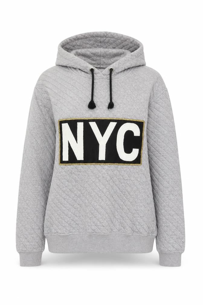 Sofie Schnoor Women’s Grey Quilted NYC Pullover Hoodie Size M